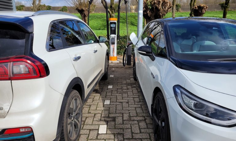 Kempower chargers and electric vehicles at Allego charging site in the Netherlands
