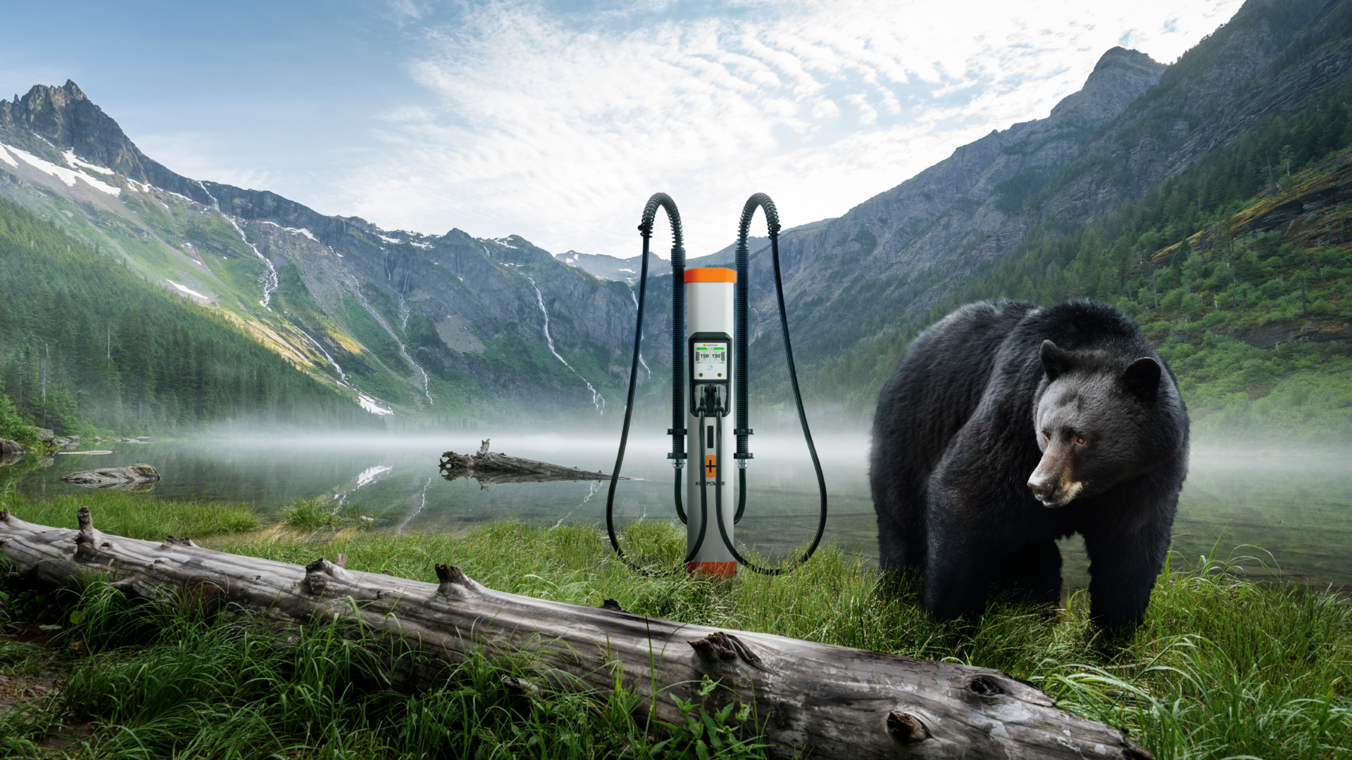 Image of Kempower Satellite in the mountains with a bear nearby